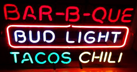 Bud Light Barbecue BBQ Tacos Chili Neon Sign